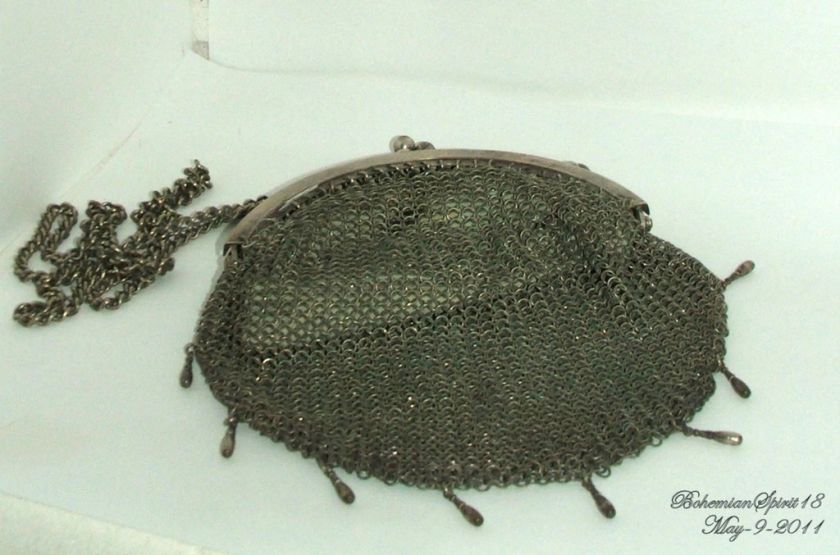 Victorian Signed GERMAN SILVER SOLDERD MESH Handbag  