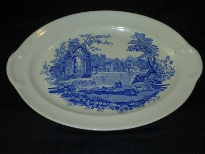 VINTAGE ENGLISH ABBEY BLUE TRANSFERWARE SERVING PLATTER  