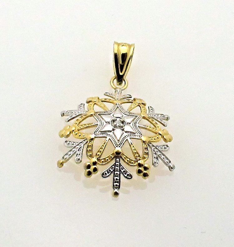 14k Two Tone Gold Diamond Snowflake Charm Pendant MA  