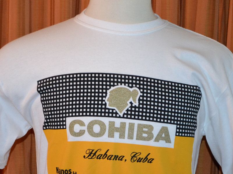 COHIBA HABANA CUBA HABANOS CIGAR SHORT SLEEVE WHITE T SHIRT MENS 