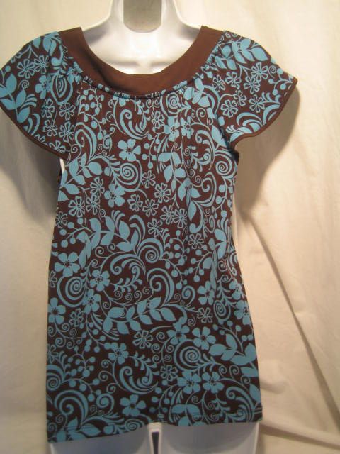 APT 9 PETITE blue brown tunic baby doll top   Women P M  