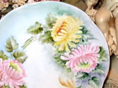 BAVARIA HAND PAINTED PINK YELLOW MUMS PLATE Fab  