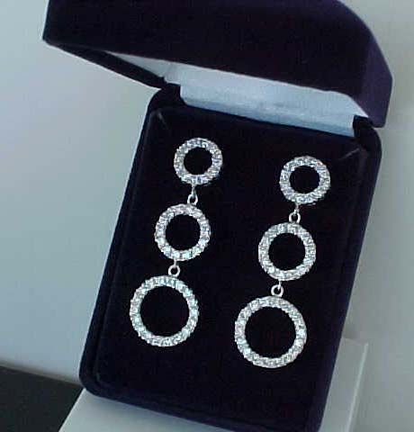 Couture 6ctTW Triple CIRCLE Drop Dangling cz Rhodium Sterling Silver 