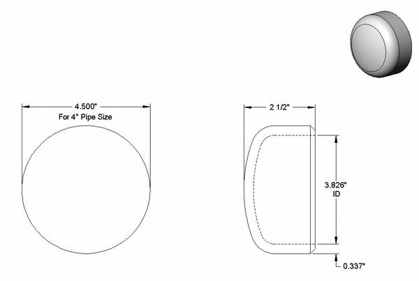 Below is the specific dimensions of the sch80 pipecap itself.