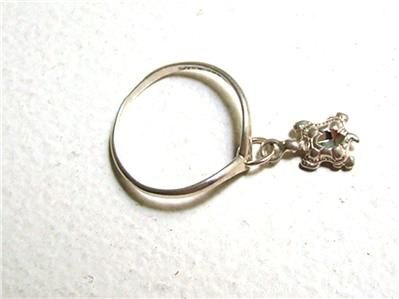 Diamond Cut TURTLE Dangle SS .925 SILVER RING sz 5.5  