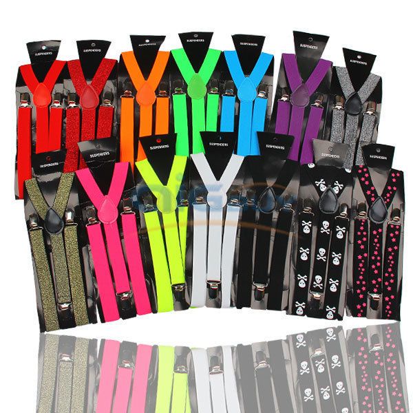 Adjustable Braces Suspenders Unisex Neon Glitter Plain  