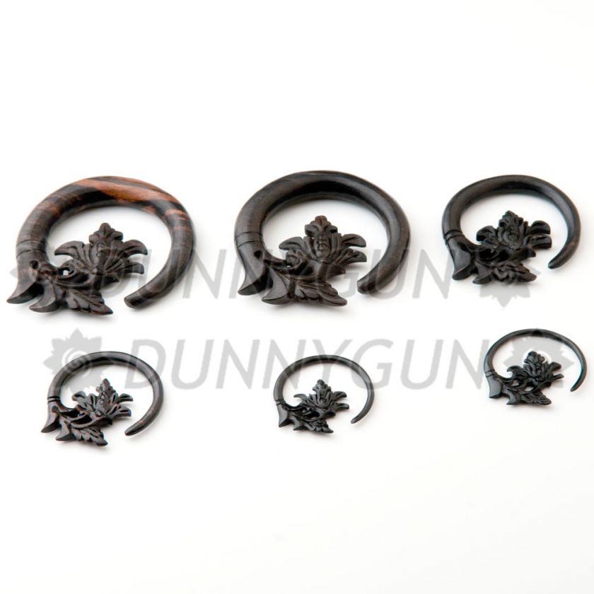 10G Maxa Flower Black Horn Spiral Plugs 10 gauge taper  