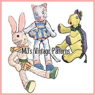 Vintage 1940s Bunny, Cat & Turtle Pattern  