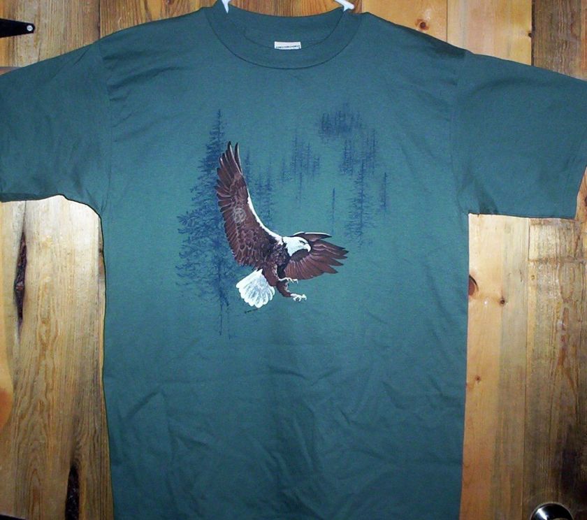 BALD EAGLE HIKING BACK COUNTRY CANOE KAYAK PINE TREES T SHIRT NWT 