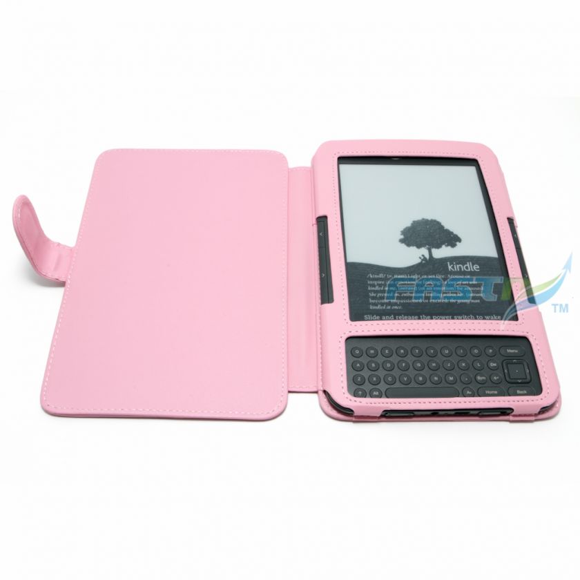   PINK LEATHER CASE COVER FOR  KINDLE KEYBOARD 3G or WiFi  