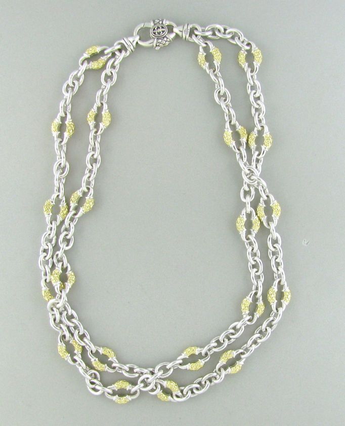   KAY STERLING SILVER 18K GOLD CHAIN LINK TWO STRAND NECKLACE  