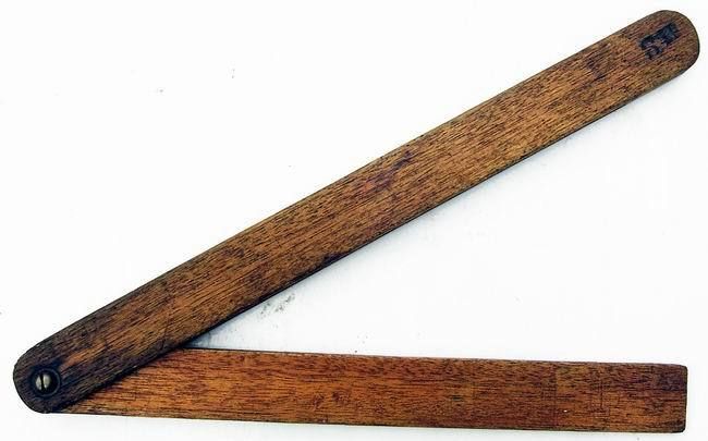 Antique 19 5/8 Wooden Oak Protractor or Angle Gauge  