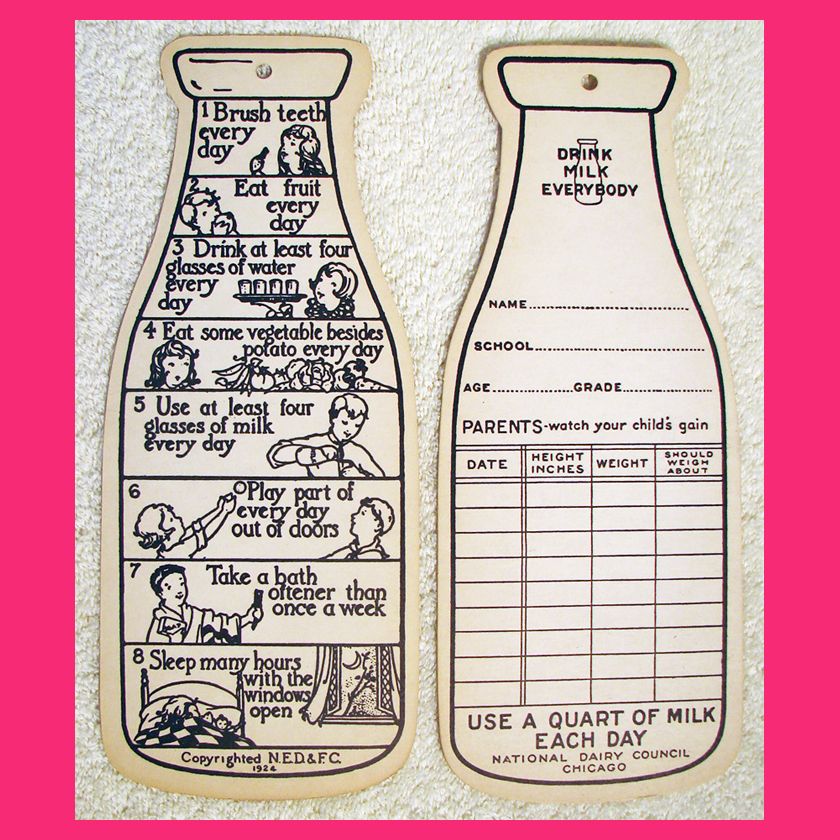 2x Antique 1924 MILK Promo Bottle Card NATIONAL DAIRY COUNCIL Chicago 