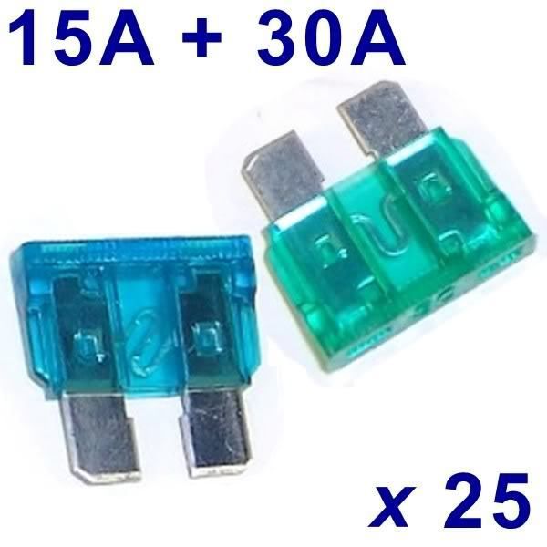 50 ASSORTED SCOSCHE ATC STYLE AUTO CAR FUSES 15, 30 AMP  