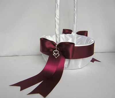 Burgundy Heart Flower Girl Baskets Pillow headpieces  