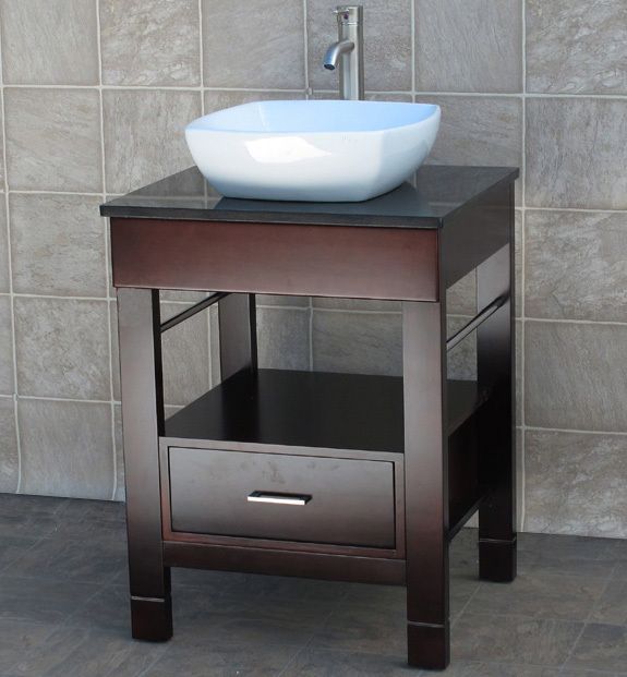 24 Bathroom Vanity Cabinet Stone Top Vessel Sink CG8  