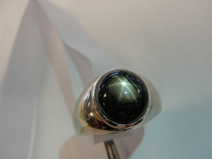 LOVELY BLACK STAR SAPPHIRE 14K WHITE GOLD MENS RING SIZE 9 1/2  