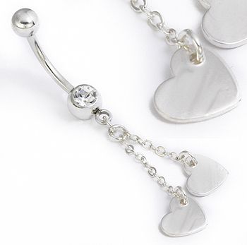 HANGING HEARTS BELLY BUTTON NAVEL RING SINGLE 6MM GEM  