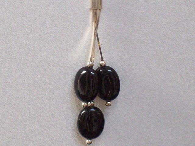   STERLING SILVER ONYX 2 row Snake Chain Y NECKLACE & Earrings Set NWT