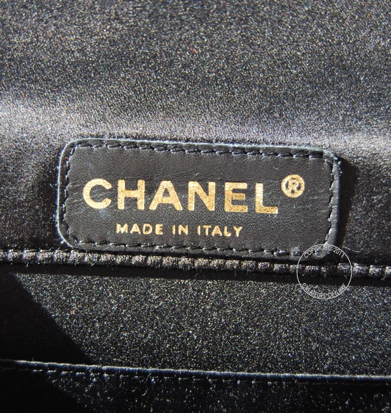 CHANEL EVENING BAG  BLACK SATIN WITH BEIGE BOW  #9583  