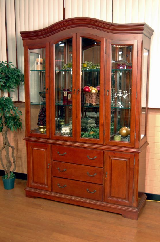 Cherry Lighted China Cabinet Display Hutch Buffet  