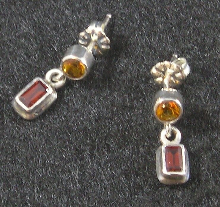   Citrine Garnet .925 Sterling Silver Post Dangle Gemstone Earrings