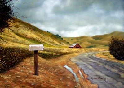 Pintura a óleo rural paisaje de Jim Daly California firmada