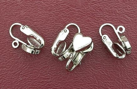 FOUR 8mm SILVERPLATED HEART CLIP ON EARRINGS WITH LOOP  