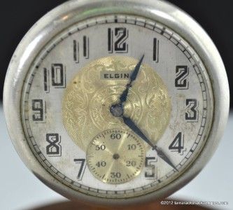 Art Deco 1927 Elgin Pocket Watch 16s Nickeloid Case For Repair Antique 