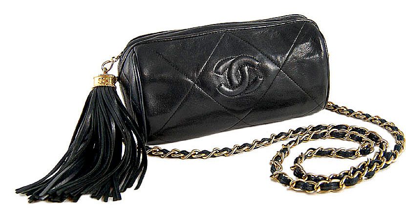   CHANEL Black Lamb Classy Shoulder Bag Tassel Fringe Purse  