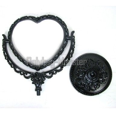 Black Victorian Heart Shape Makeup Mirror 2 sided 25cm  