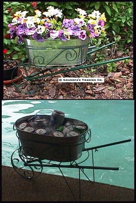 Galvanized Spring Flower Planter Drink Cart Chic Shabby  