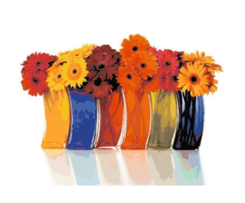 Gerbera Daisies in Vases Handmade Cross Stitch Pattern  