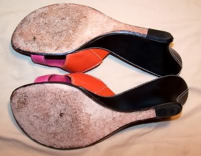 COLE HAAN Wedge Leather SANDALS Orange Pink Black Brazil Size 8  