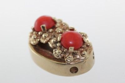 VINTAGE 14K GOLD CORAL CHARM BRACELET SLIDE SLIDER  