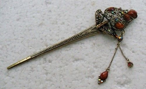 Clear SWAROVSKI CRYSTAL BRONZE HAIR STICK PIN BRIDAL 34  