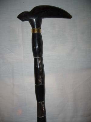 HAND MADE CARVED ALL NATURAL BLACK HORN WALKING STICK/ CANE #3  