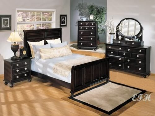 NEW AMHERST ESPRESSO WOOD SLEIGH QUEEN SIZE BEDROOM SET  