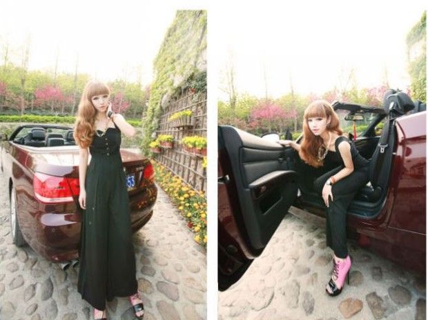 wholesale European Style Graceful Button Front Jumpsuits Black