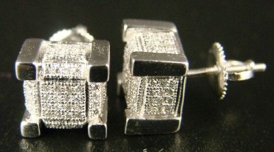 ICE CUBE BLOCK MENS/LADIES DIAMOND STUD EARRINGS 9 MM  