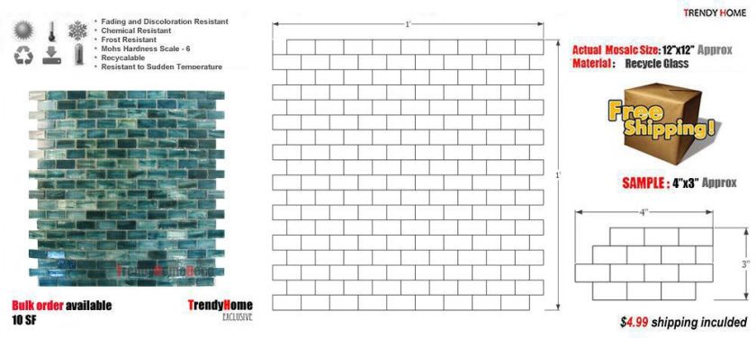   Recycle Glass Mosaic Tile backsplash Kitchen wall sink bath  