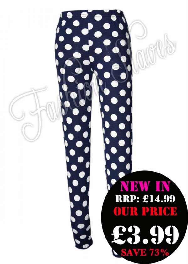   POLKA DOT PRINT FULL LENGTH LEGGINGS NAVY & WHITE S8 14 NEW SEASON BN