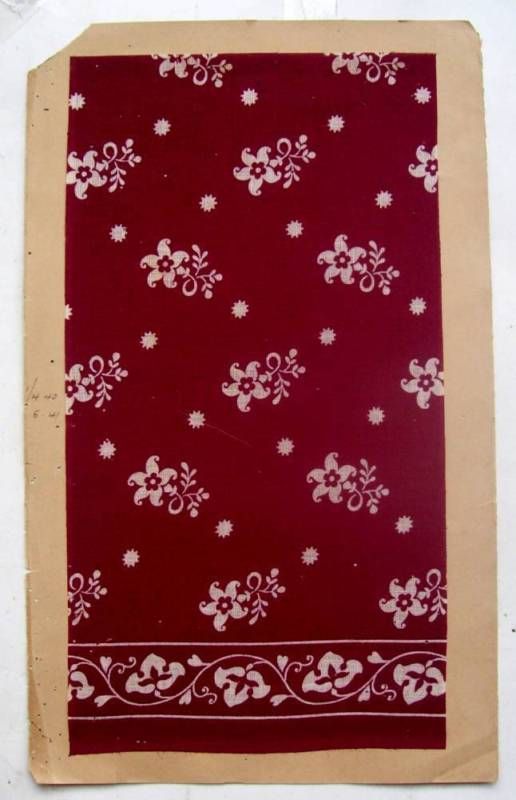 1900s White blossom On Maroon Vintage Fabric/Textile  