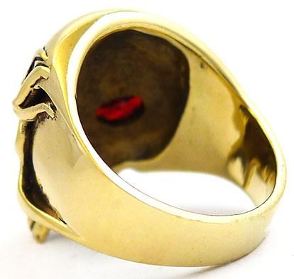 BIG FLAME SKULL RED RUBY FIRE EYE GOLD BRASS RING Sz 8 NEW MENS BIKER 