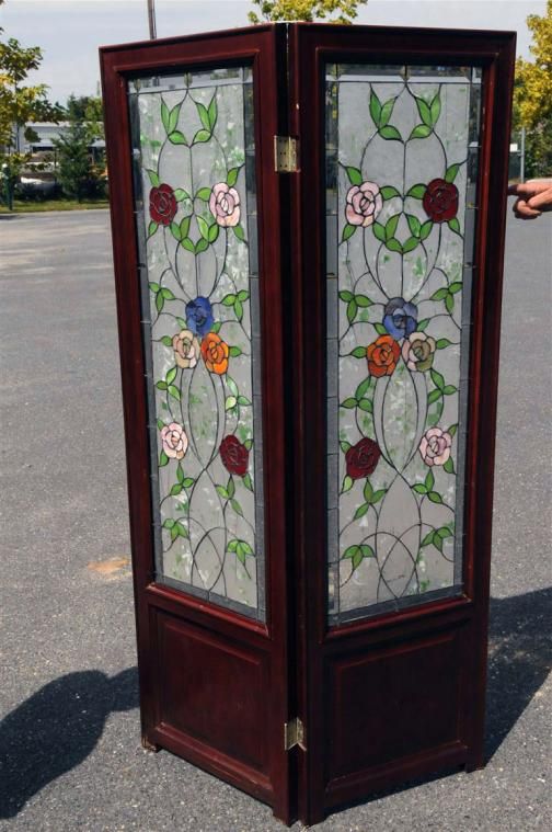   leaded glass bi fold screen nice room divider or privacy piece with