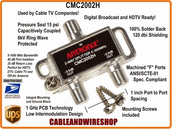 ANTRONIX CMC2002H HDTV CABLE TV ANTENNA 2 WAY SPLITTER  