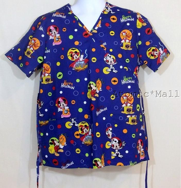 Nurses Scrubs Top Smock Disney Halloween Mickey Mouse M  