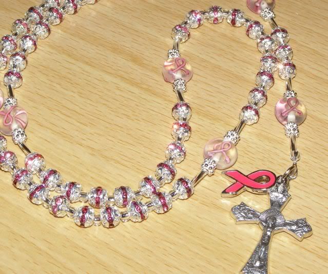   Crystal Rhinestone Pink Ribbon Breast Cancer Awareness Prayer Rosary