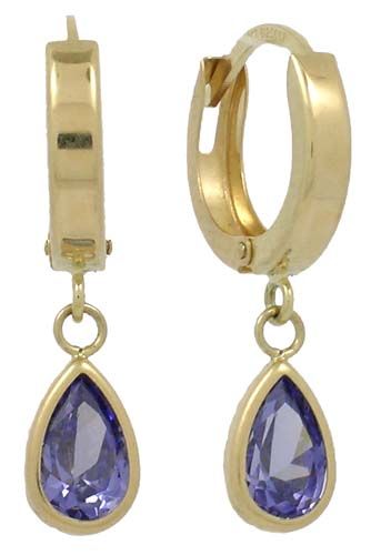 NATURAL 1.42 carats TANZANITE HUGGIES EARRINGS 14K GOLD  