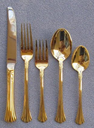 46 pcs Towle Classic Plume Supreme Gold Flatware  